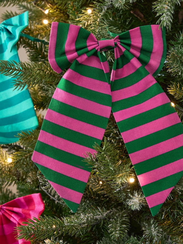 6 Pack Bright Stripey Bow Christmas Baubles - Image 2 of 3 6 Pack Bright Stripey Bow Christmas Baubles - Image 2 of 3