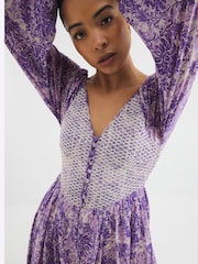 River Island Purple V-Neck Printed Maxi Dress - Image 3 of 4