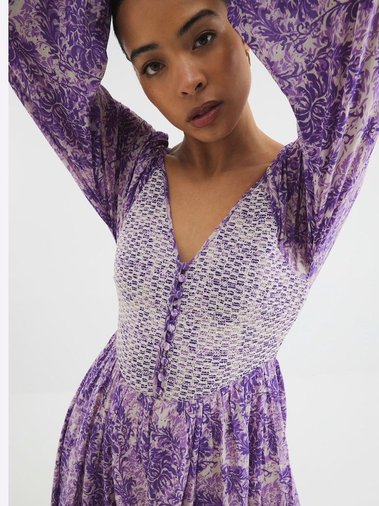 River Island Purple V-Neck Printed Maxi Dress - Image 3 of 4