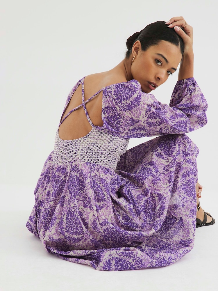 River Island Purple V-Neck Printed Maxi Dress - Image 4 of 4