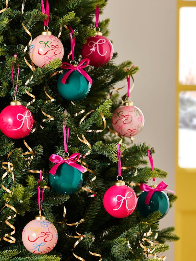 Set of 9 Pink Bow Christmas Baubles - Image 1 of 4 Set of 9 Pink Bow Christmas Baubles - Image 1 of 4