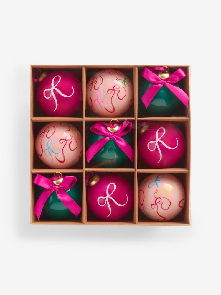 Set of 9 Pink Bow Christmas Baubles - Image 2 of 4 Set of 9 Pink Bow Christmas Baubles - Image 2 of 4