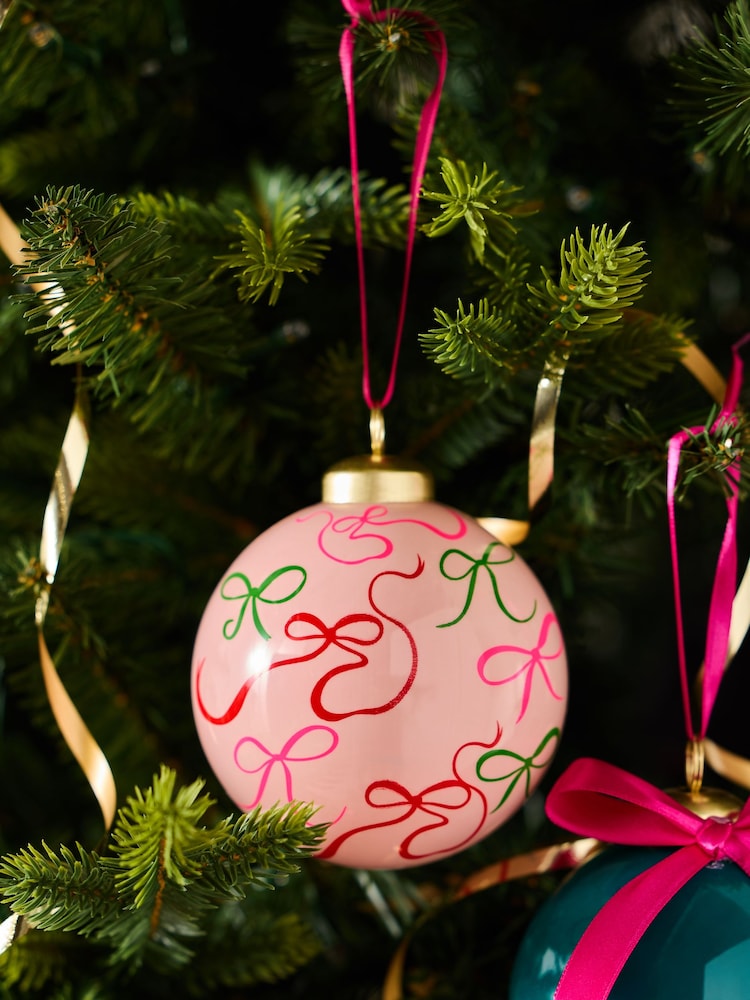 Set of 9 Pink Bow Christmas Baubles - Image 4 of 4 Set of 9 Pink Bow Christmas Baubles - Image 4 of 4