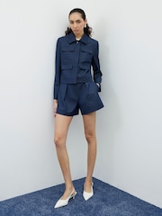 River Island Blue Denim Structured Belted Shorts - Image 3 of 4