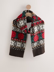Chocolate Brown Fairisle Knitted Scarf - Image 1 of 3