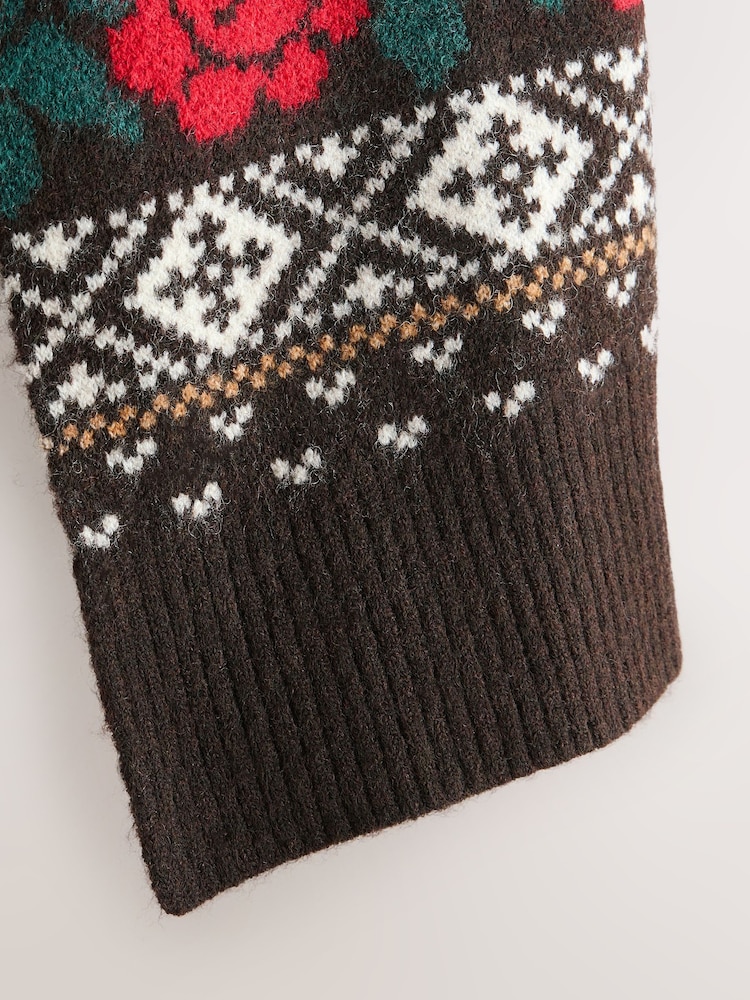 Chocolate Brown Fairisle Knitted Scarf - Image 8 of 8
