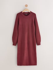 Vermelho Borgonha - Vestido midi de malha com manga canelada supermacia - Imagem 1 de 4
