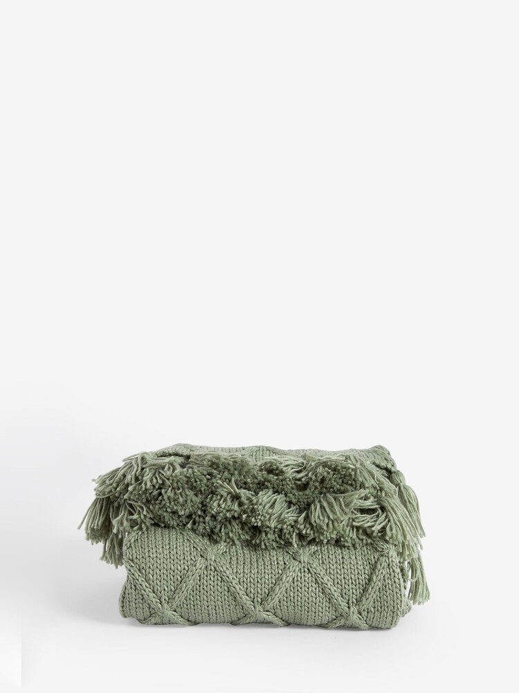 Sage Green Cable Knit Throw - Image 5 of 5 Sage Green Cable Knit Throw - Image 5 of 5