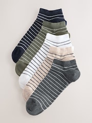 Neutral/Green/White Striped Trainer Socks 5 Pack - Image 1 of 8