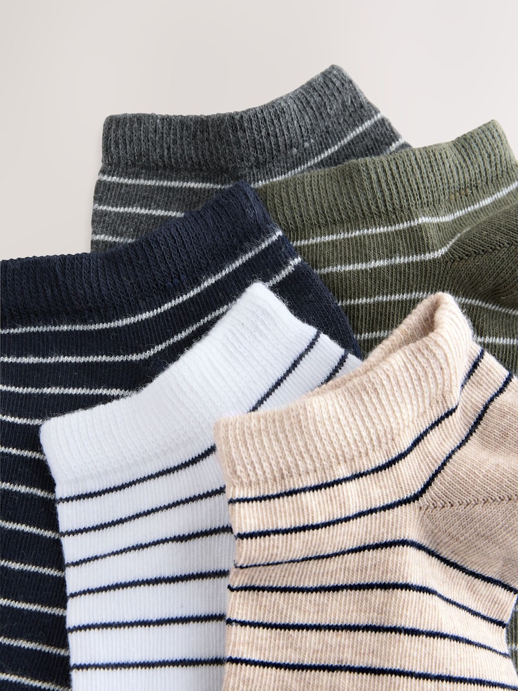 Neutral/Green/White Striped Trainer Socks 5 Pack - Image 8 of 8