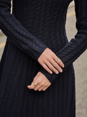 Navy Blue Cable Knit Mini Skater Dress With Wool - Image 4 of 7
