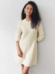 Ecru Cable Knit Mini Skater Dress With Wool - Image 1 of 6
