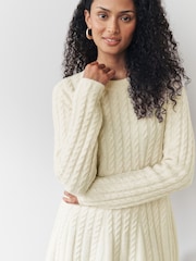 Ecru Cable Knit Mini Skater Dress With Wool - Image 3 of 6