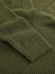 Verde cáqui - Vestido midi super macio com decote em V e lã - Imagem 2 de 4