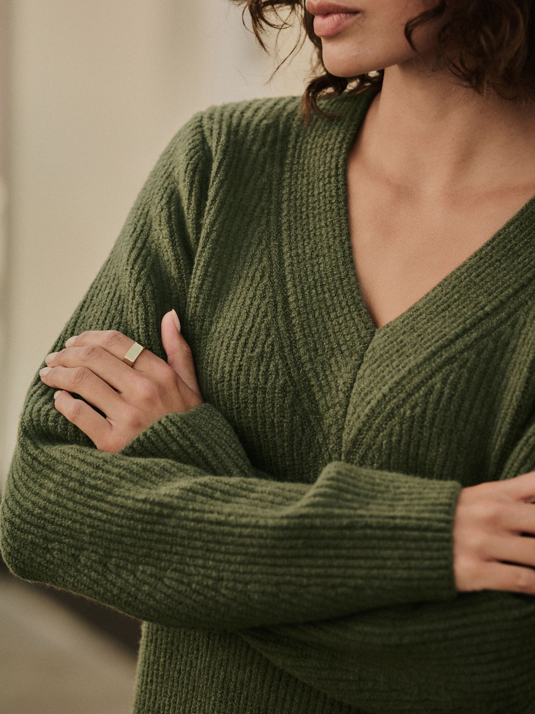 Buy Khaki Green Super Soft V-Neck Midi Dress With Wool from Next USA