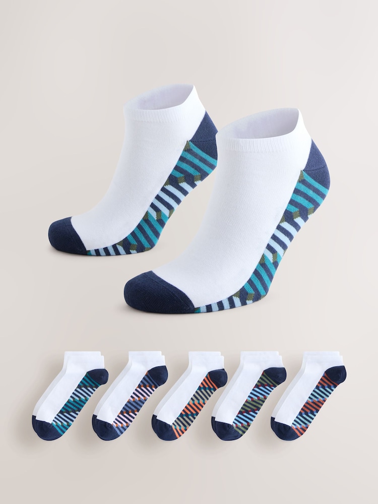 White Pattern Footbed Trainer Socks 5 Pack - Image 1 of 10
