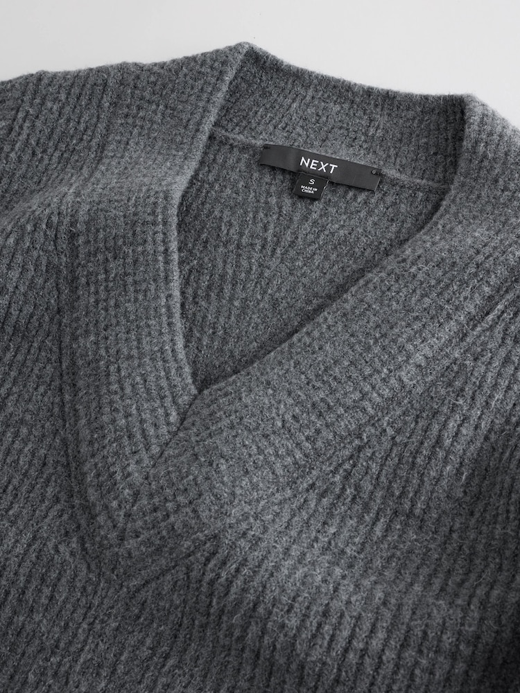 Charcoal Grey Super Soft V-Neck Midi Dress With Wool - Image 2 of 4 Charcoal Grey Super Soft V-Neck Midi Dress With Wool - Image 2 of 4