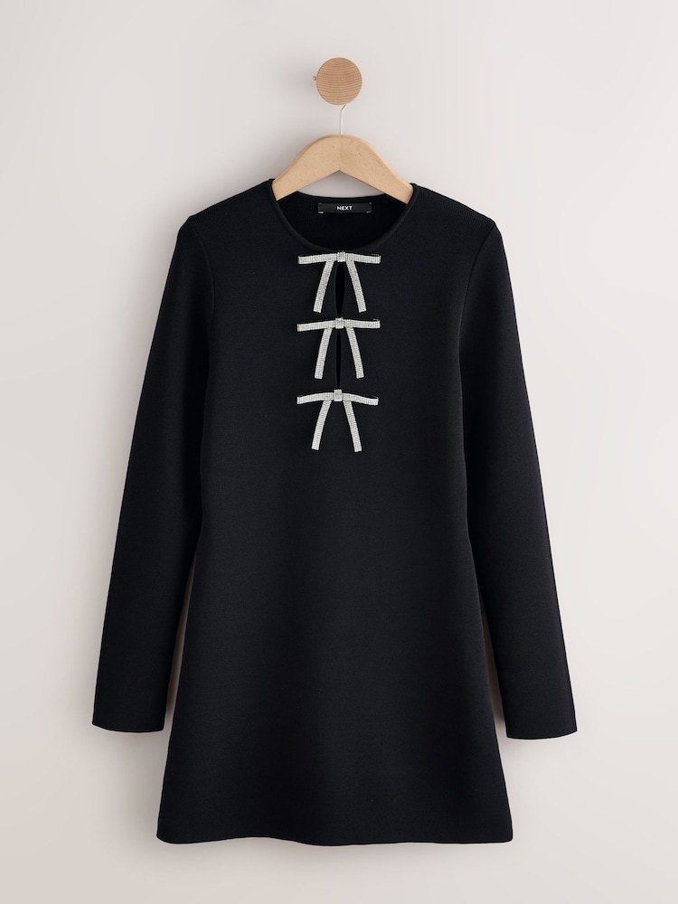 Preto - Gem Bow Mini Dress - Imagem 1 de 3