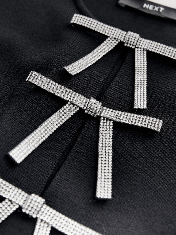 Black Gem Bow Mini Dress - Image 2 of 3 Black Gem Bow Mini Dress - Image 2 of 3