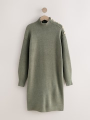 Kaki zelena - Stand Neck Knitted Midi Dress - Slika 1 iz 5