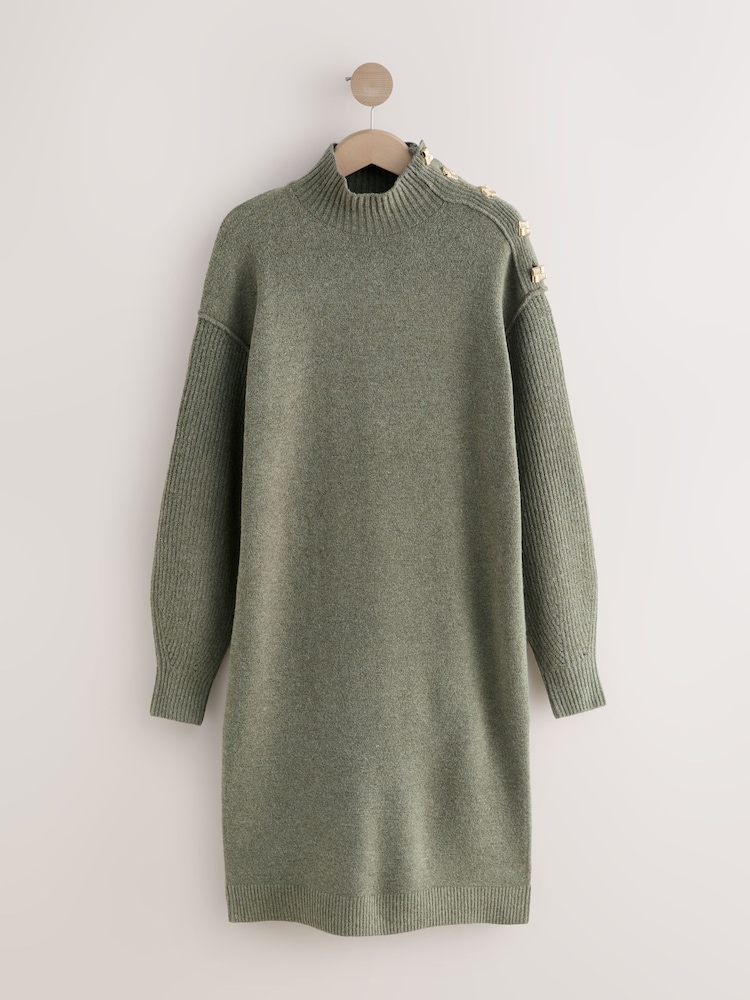 Kaki zelena - Stand Neck Knitted Midi Dress - Slika 1 iz 5