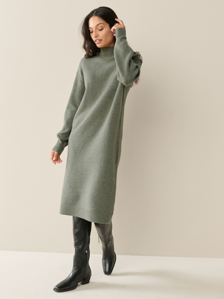 long green jumper dress Buy Khaki Green Stand Neck Knitted Midi Jumper Dress from Next USA
