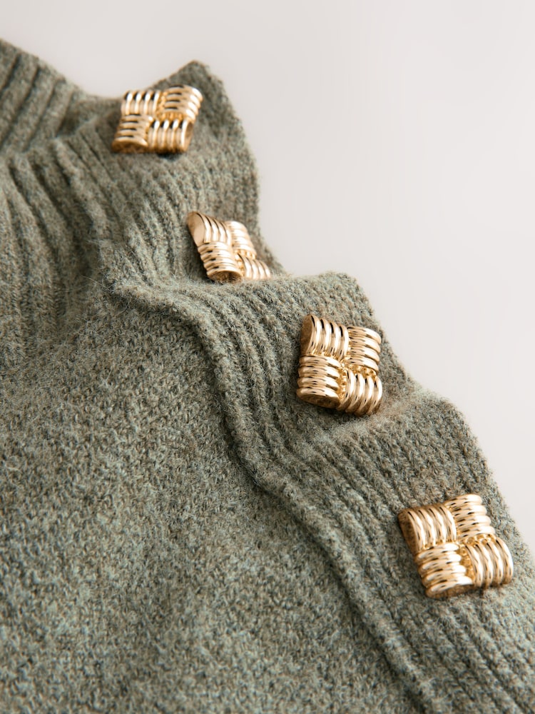 Khaki Green Stand Neck Knitted Midi Dress - Image 4 of 4 Khaki Green Stand Neck Knitted Midi Dress - Image 4 of 4