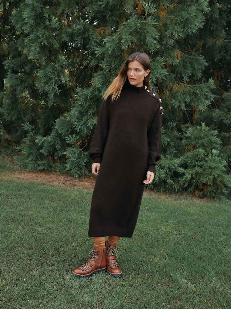 Buy Chocolate Brown Stand Neck Knitted Midi Jumper Dress from Next USA