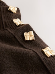 Čokoladno rjava - Stand Neck Knitted Midi Dress - Slika 8 iz 9