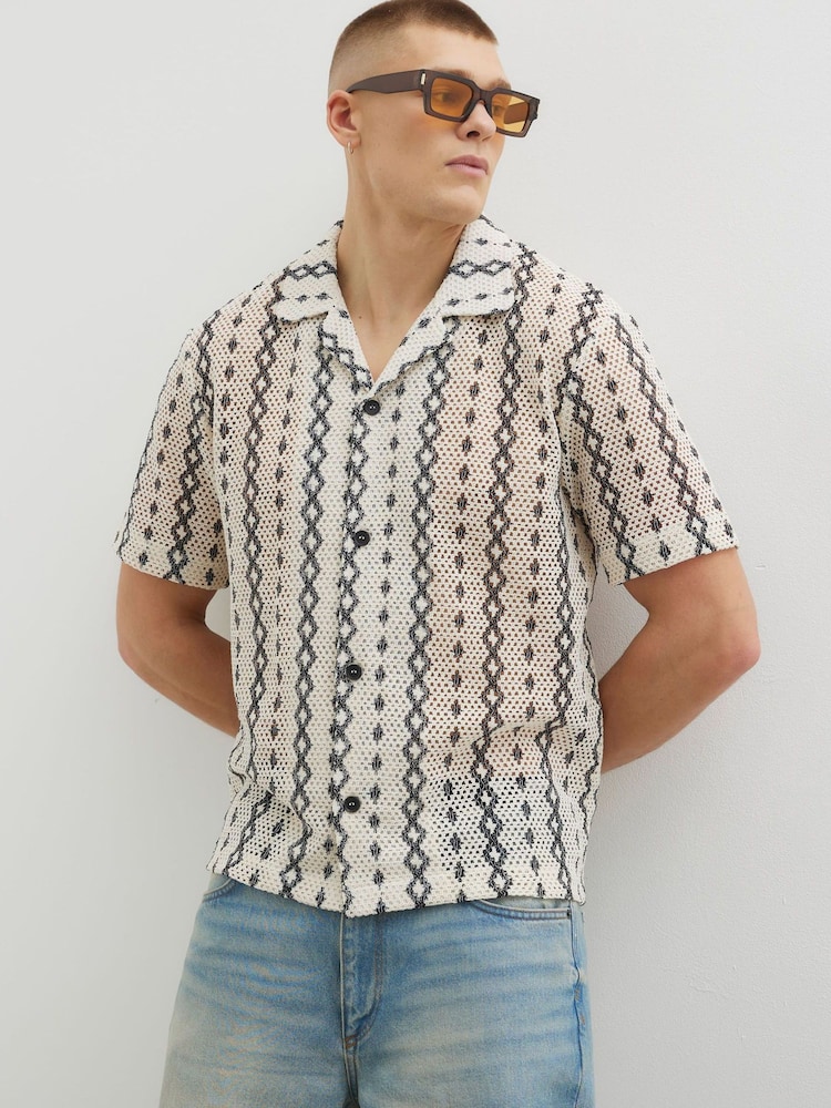 River Island Regular Fit Crochet Zig Zag Revere Shirt - Изображение 1 из 4
