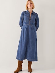 Monsoon Blue Bonnie Zip Denim 100% Cotton Shirt Dress - Image 1 of 5