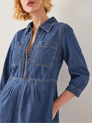 Monsoon Blue Bonnie Zip Denim 100% Cotton Shirt Dress - Image 2 of 5