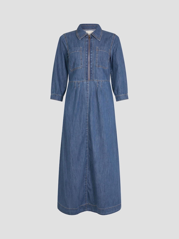 Monsoon Blue Bonnie Zip Denim 100% Cotton Shirt Dress - Image 5 of 5