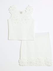 River Island White Girls 3D Flower Skirt Set - Image 2 of 6