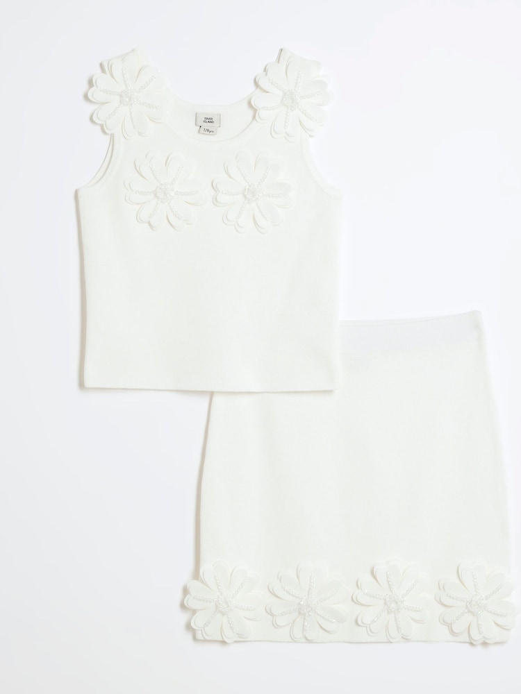 River Island White Girls 3D Flower Skirt Set - Image 2 of 6