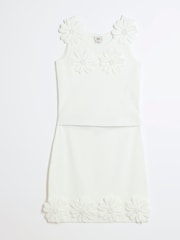 River Island White Girls 3D Flower Skirt Set - Image 4 of 6