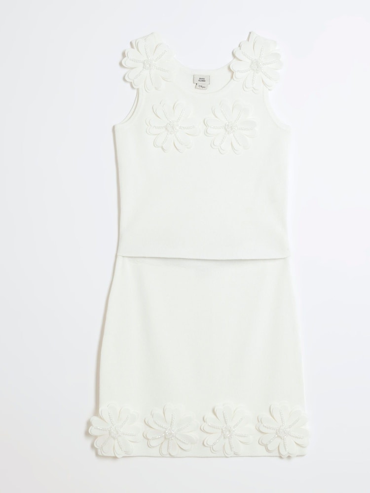 River Island White Girls 3D Flower Skirt Set - Image 4 of 6