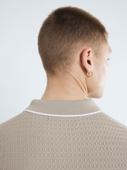 River Island Natural Stone Short Sleeve Muscle Fit Textured Tipped Polo Shirt - Image 4 of 6