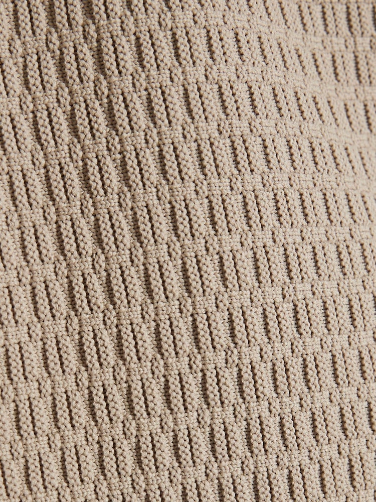 River Island Natural Stone Short Sleeve Muscle Fit Textured Tipped Polo Shirt - Image 6 of 6