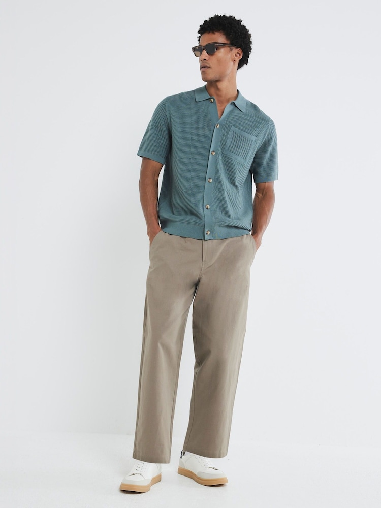 River Island Green Regular Fit Short Sleeve Crochet 100% Cotton Shirt - Image 1 of 4 River Island Green Regular Fit Short Sleeve Crochet 100% Cotton Shirt - Image 1 of 4
