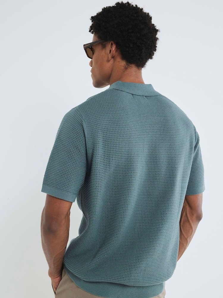 River Island Green Regular Fit Short Sleeve Crochet 100% Cotton Shirt - Image 2 of 4 River Island Green Regular Fit Short Sleeve Crochet 100% Cotton Shirt - Image 2 of 4