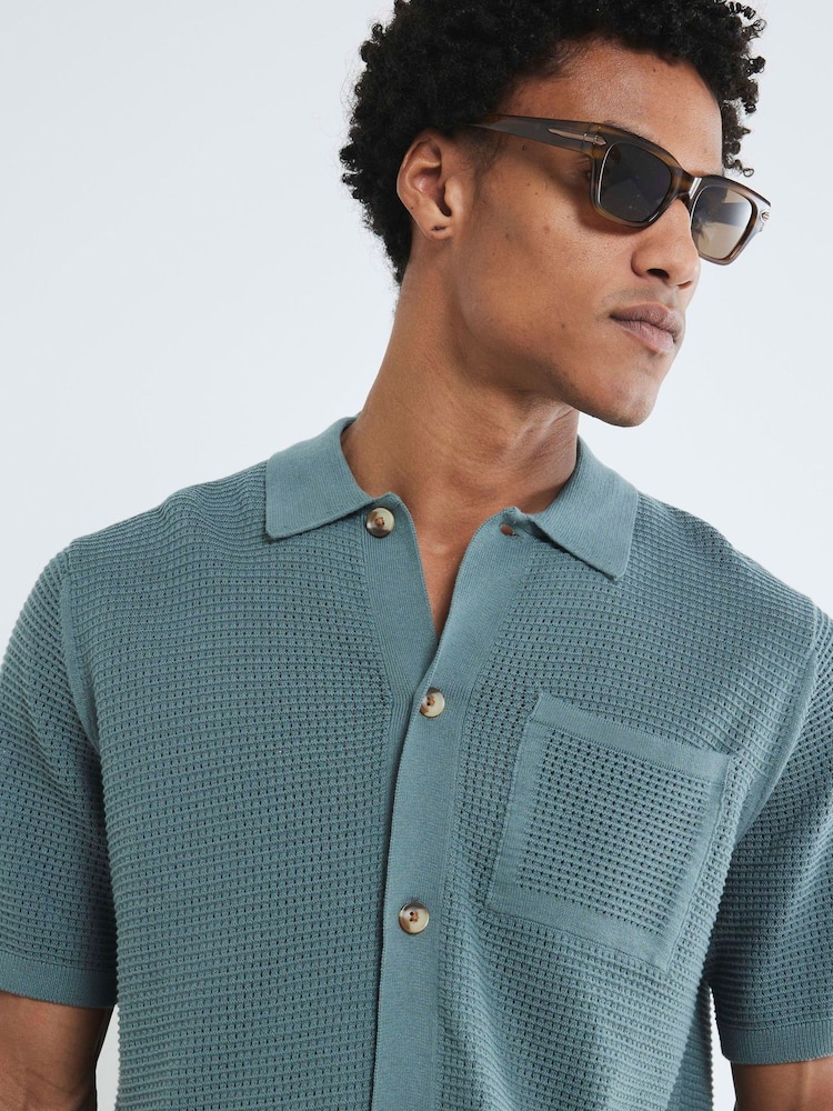 River Island Green Regular Fit Short Sleeve Crochet 100% Cotton Shirt - Image 4 of 4 River Island Green Regular Fit Short Sleeve Crochet 100% Cotton Shirt - Image 4 of 4