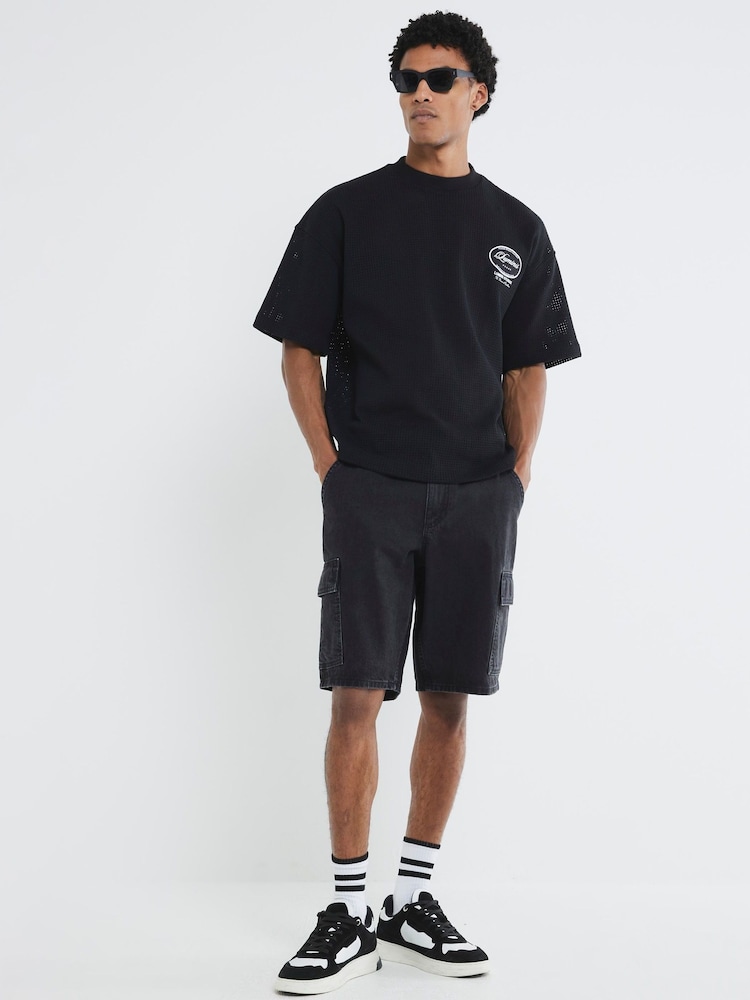 River Island Black 100% Cotton Cargo Shorts - Image 1 of 4