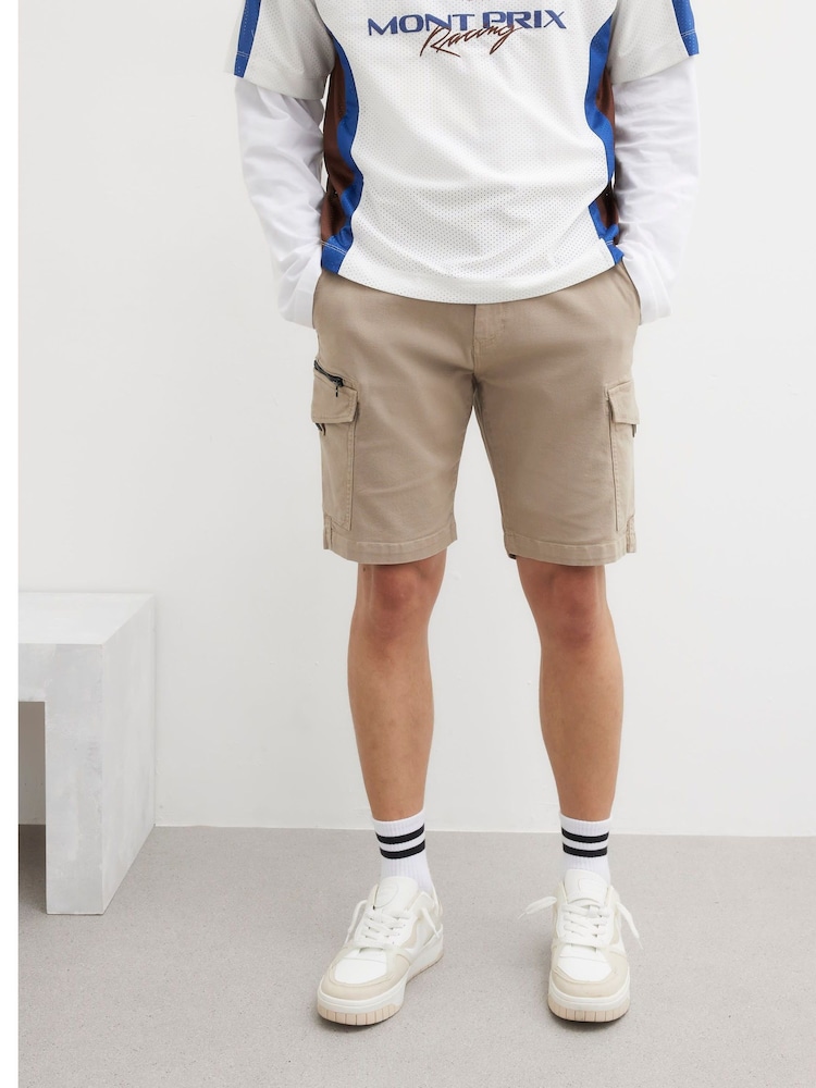 River Island Natural RI Timberlake 100% Cotton Cargo Shorts - Image 1 of 4