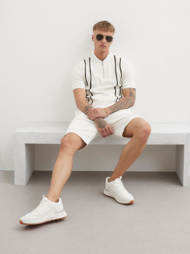 River Island Slim Fit Short Sleeve Tape Baseball Polo Shirt - صورة 1 من 4