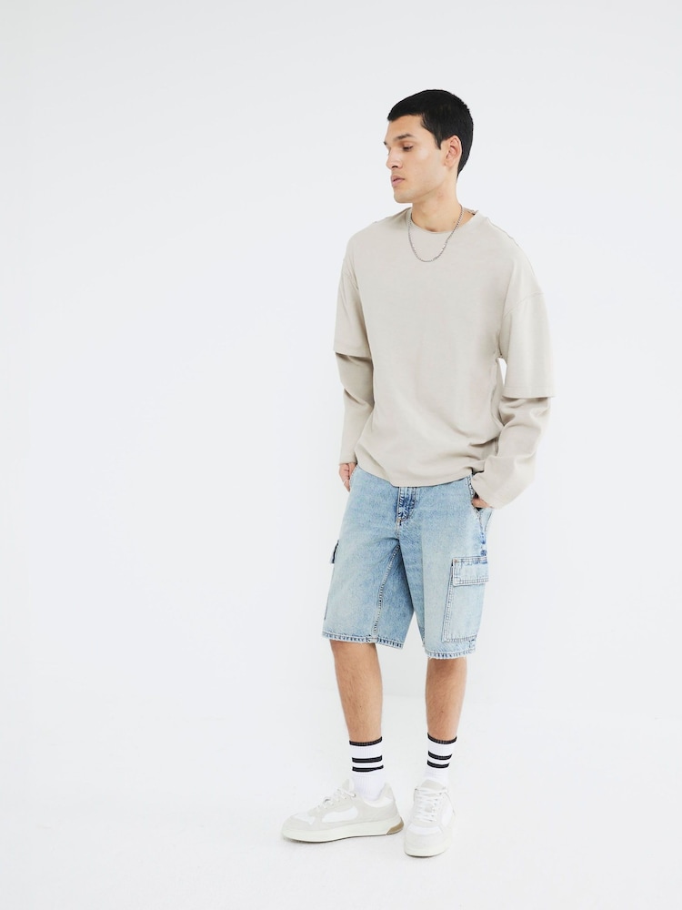 modra - River Island 100% Cotton Cargo Shorts - Slika 1 iz 3