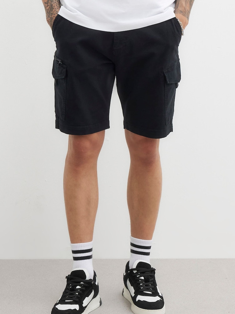 River Island Black RI Timberlake 100% Cotton Cargo Shorts - Image 1 of 3