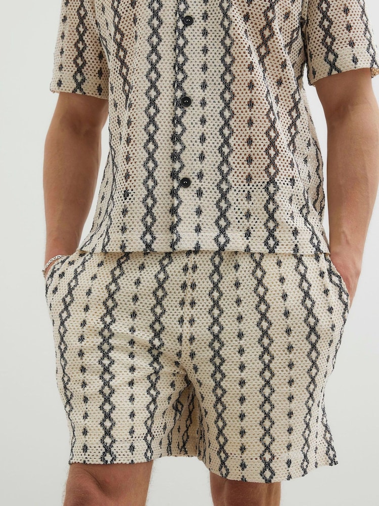 River Island Cream Regular Fit Crochet Zig Zag Shorts - Image 1 of 4