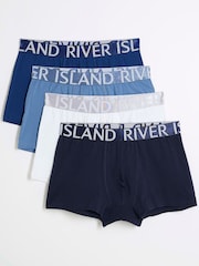 River Island Blue Sateen Contrast Trunks 4 Pack - Image 1 of 4