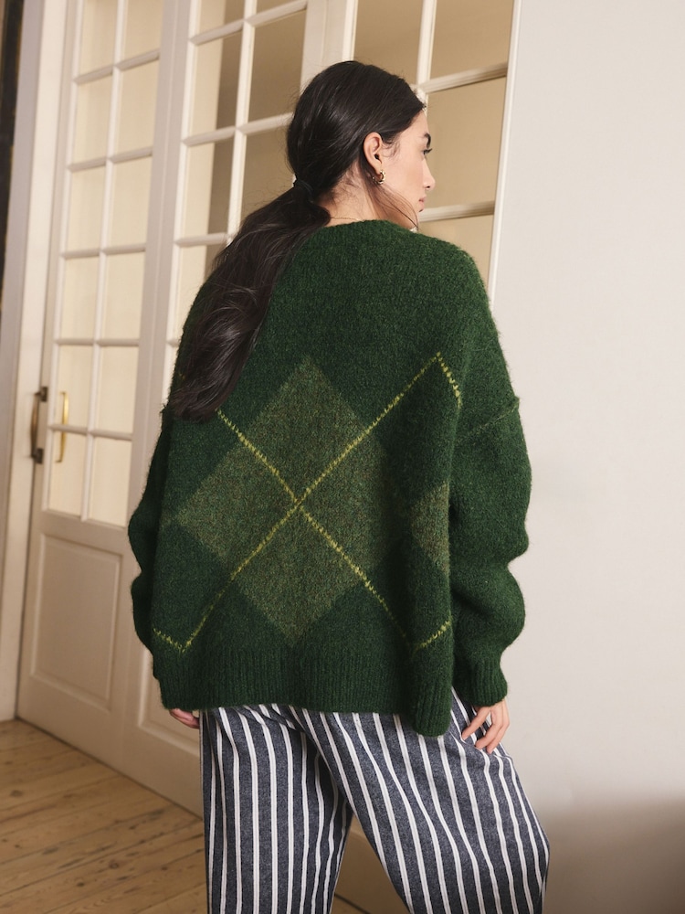 Buy Green Argyle Knitted Crew Neck Jumper from the Next UK online shop